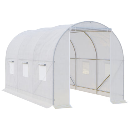 Outsunny 3.5 x 2 x 2 m Polytunnel Greenhouse, Walk-in Green House for Garden with Mesh Windows, Galvanised Steel Frame, White