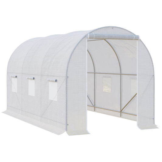 Outsunny 3.5 x 2 x 2 m Polytunnel Greenhouse, Walk-in Green House for Garden with Mesh Windows, Galvanised Steel Frame, White