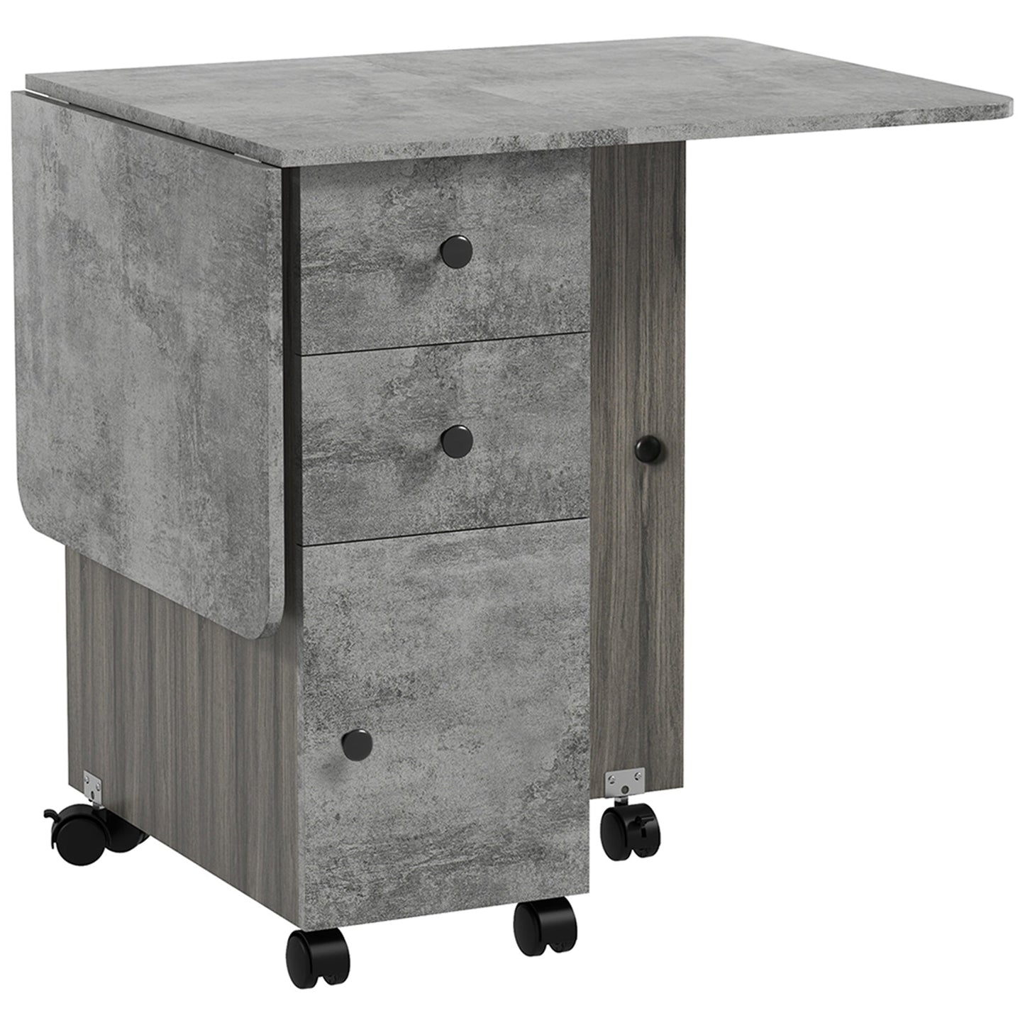 HOMCOM Multi-Storage Six-Person Drop Leaf Dining Table - Mixed Grey