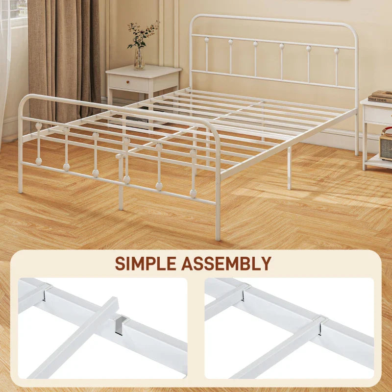 HOMCOM Double Minimalistic Metal Bed Frame - White