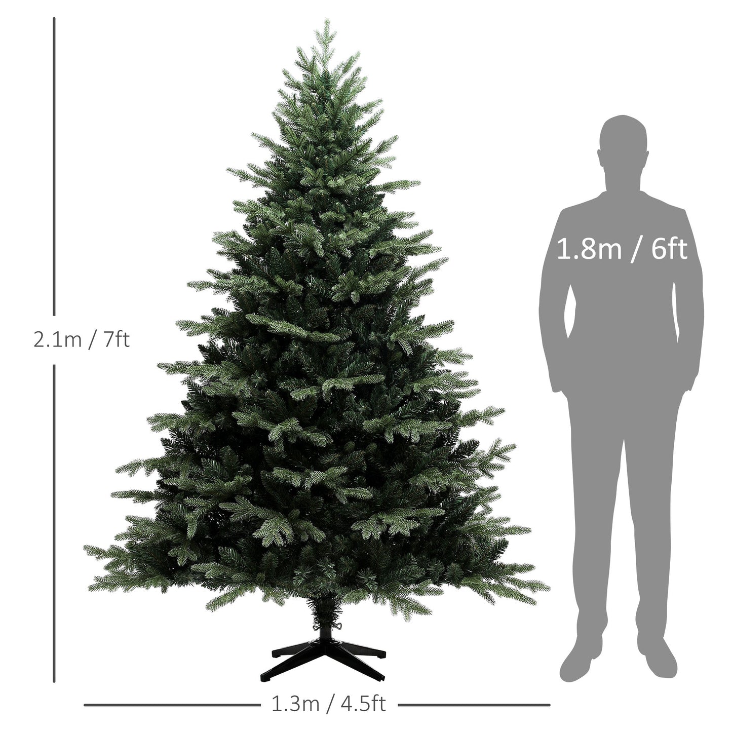 HOMCOM 7ft Artificial Spurce Christmas Tree with 3116 Branch Tips and Foldable Steel Base, Realistic Hinged Xmas Tree, Holiday DŽcor for Home Office, Green