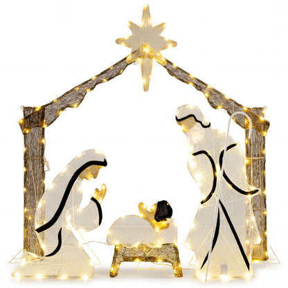 Pre-Lit Artificial Crystal Holy Family Decoration with Warm White LED Lights