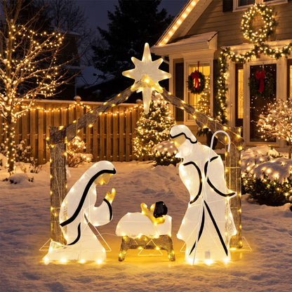 Pre-Lit Artificial Crystal Holy Family Decoration with Warm White LED Lights