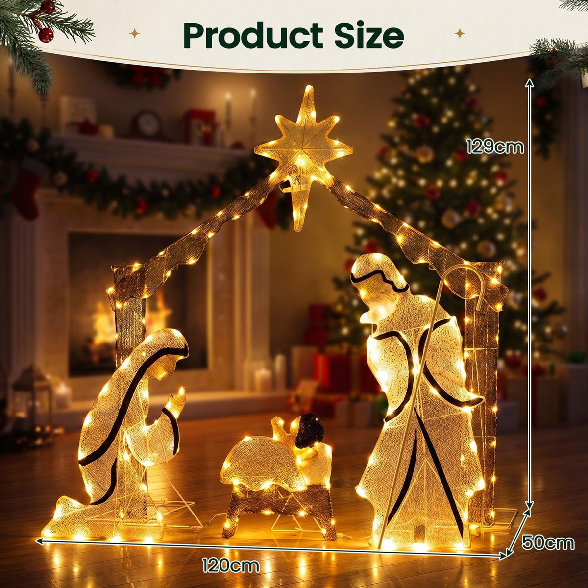Pre-Lit Artificial Crystal Holy Family Decoration with Warm White LED Lights
