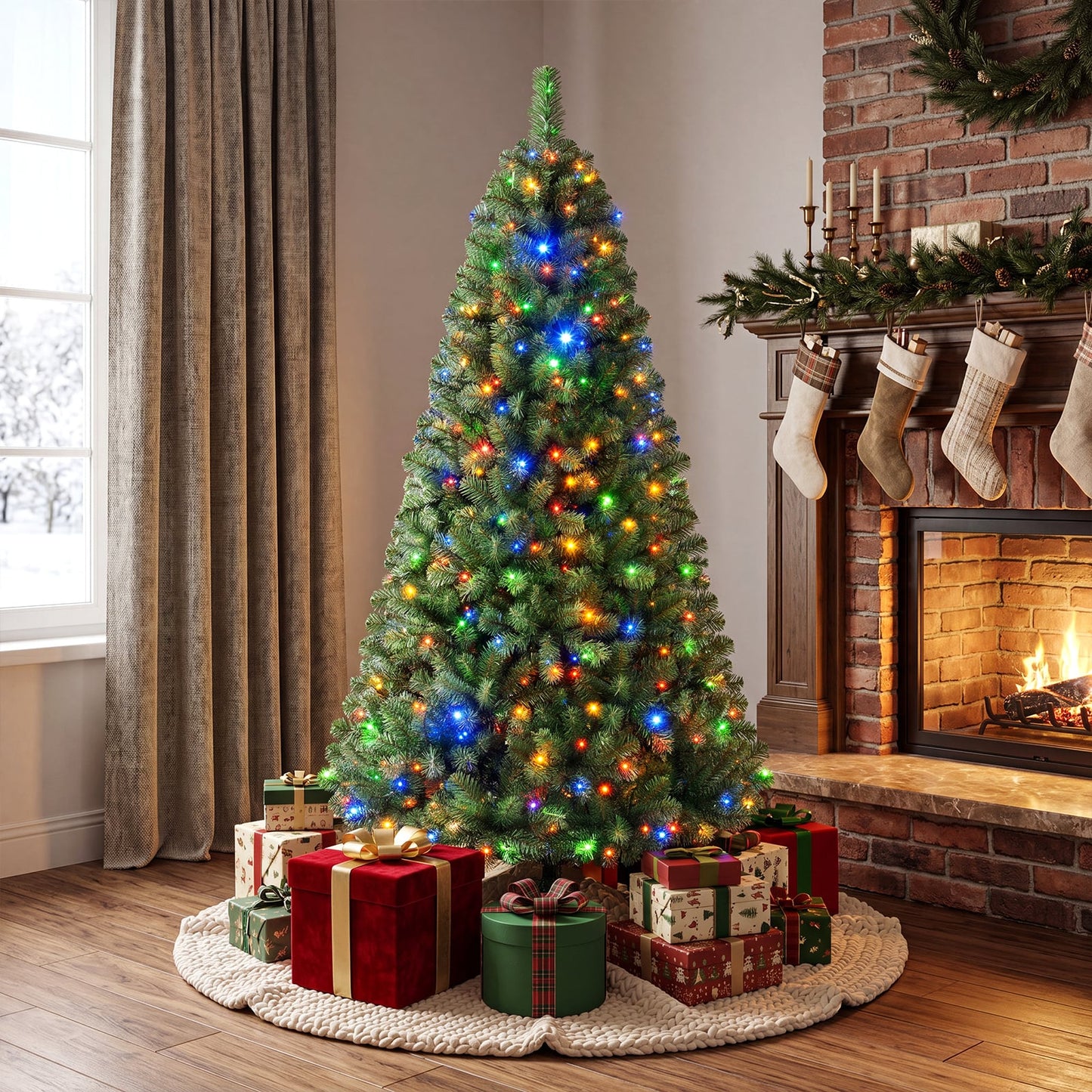 Pre-Lit Christmas Tree with 350 LED Lights & 9 Modes and Remote for Christmas-183 CM