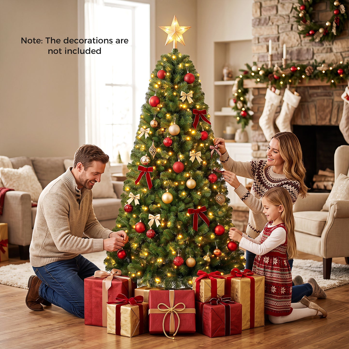Pre-Lit Christmas Tree with 350 LED Lights & 9 Modes and Remote for Christmas-183 CM