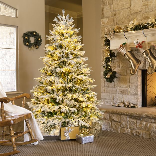 Pre-Lit Artificial Christmas Tree with PE PVC Branch Tips and Warm White LED Lights-6 ft