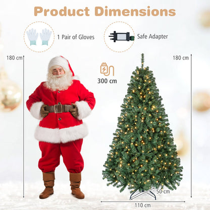 Pre-lit Christmas Tree with 1072 Branch Tips and 300 Multifunctional White and Multi-color RGB Lights-180 cm
