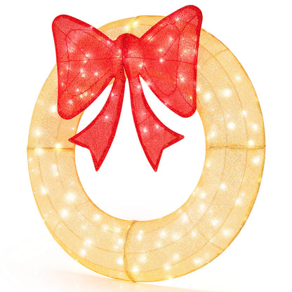 Pre-Lit Christmas Wreath with 200 LED Lights and Red Bow