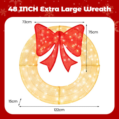 Pre-Lit Christmas Wreath with 200 LED Lights and Red Bow