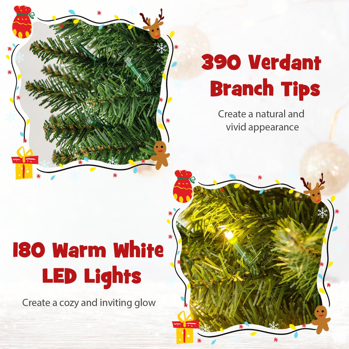 Pre-Lit Christmas Tree with Branch Tips and Warm White LED Lights-6FT