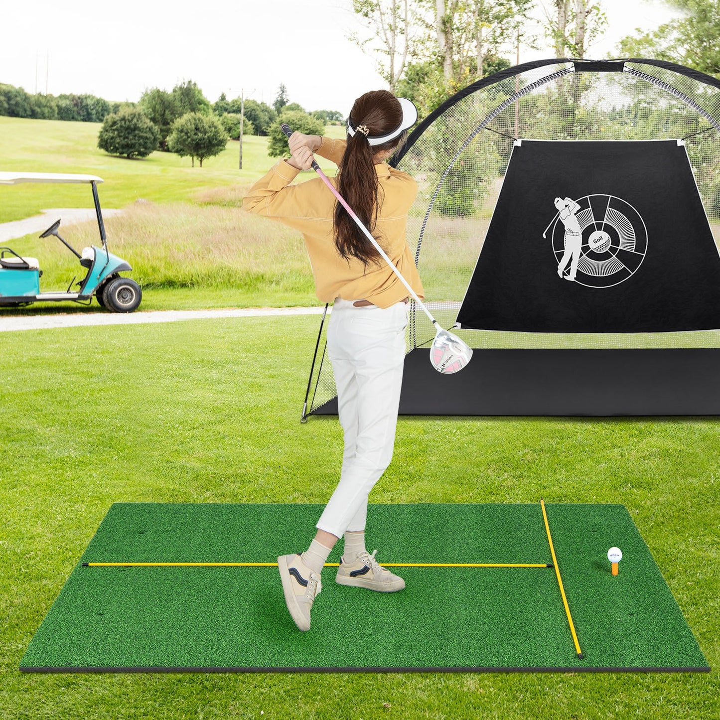 Premium Golf Practice Hitting Mat 3-In-1 with Synthetic Grass Turf-32 mm
