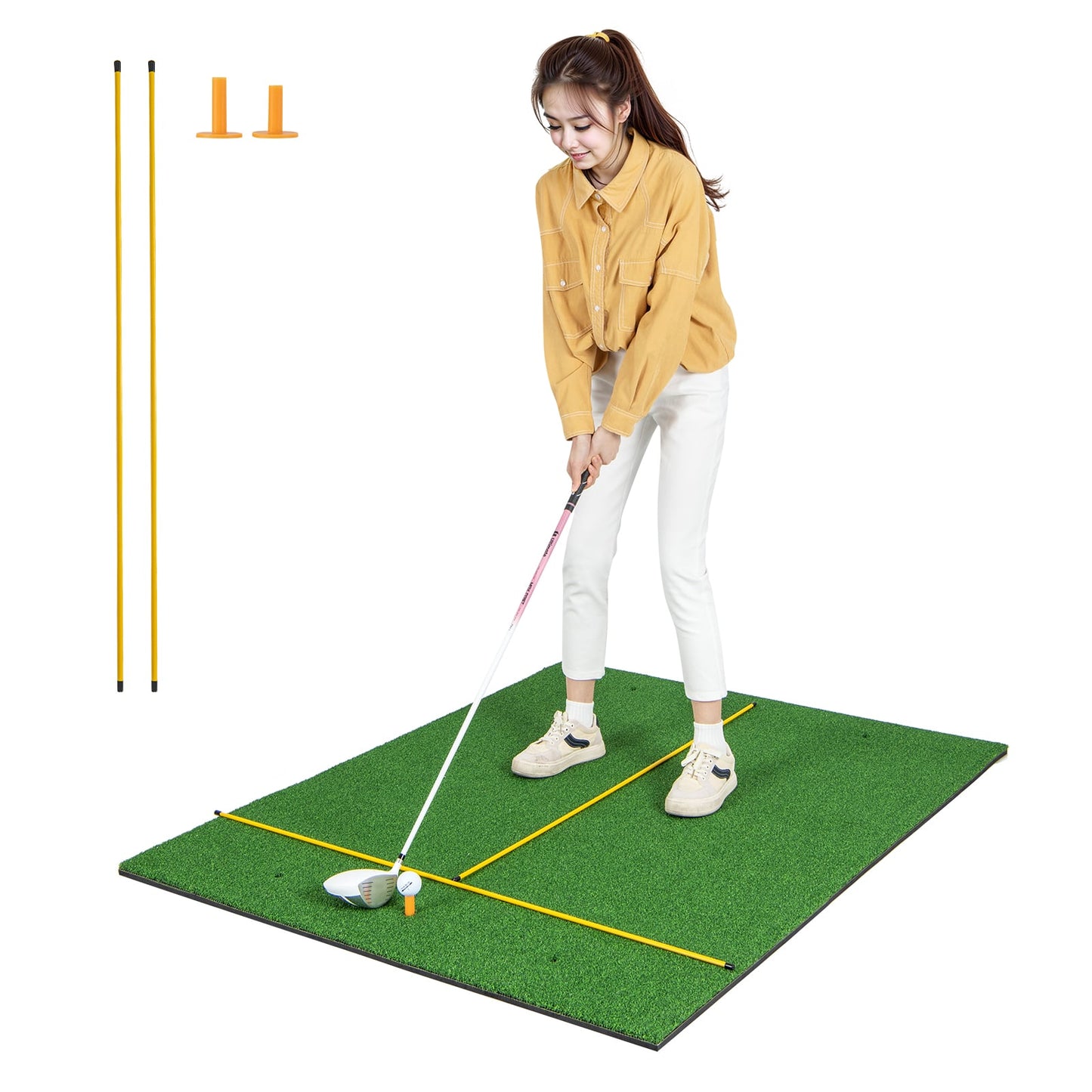 Premium Golf Practice Hitting Mat 3-In-1 with Synthetic Grass Turf-32 mm
