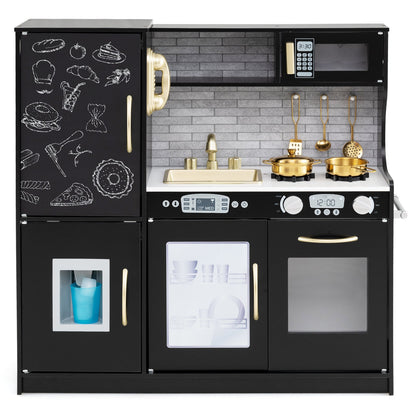 Toddler Pretend Kitchen Playset with Accessories and Simulated Sounds-Black