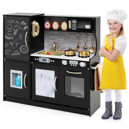 Toddler Pretend Kitchen Playset with Accessories and Simulated Sounds-Black