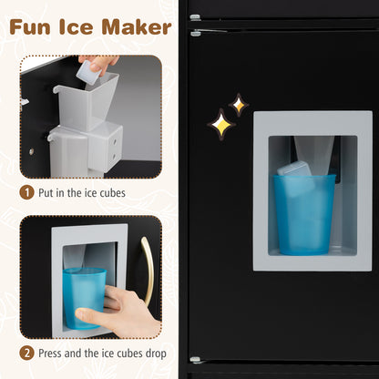 Toddler Pretend Kitchen Playset with Accessories and Simulated Sounds-Black