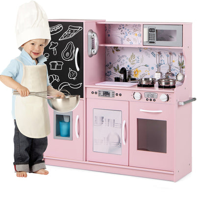 Toddler Pretend Kitchen Playset with Accessories and Simulated Sounds-Cream Pink