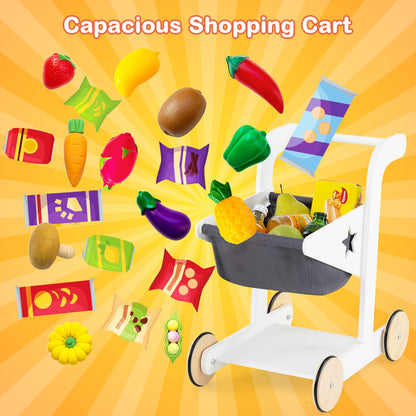 Pretend Play Grocery Store Set with Shopping Cart and 2 Chalkboards-White