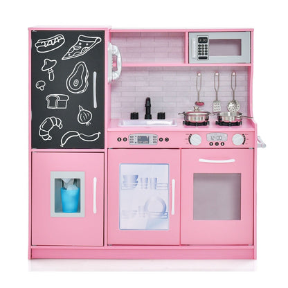 Toddler Pretend Kitchen Playset with Accessories and Simulated Sounds-Pink