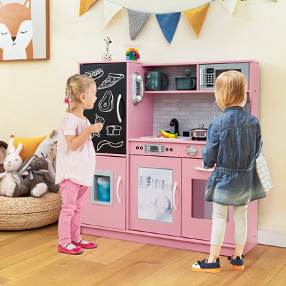 Toddler Pretend Kitchen Playset with Accessories and Simulated Sounds-Pink