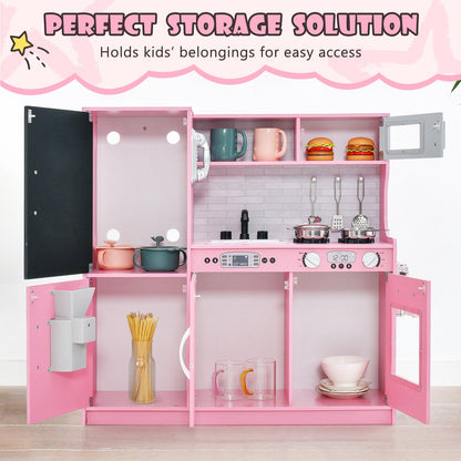 Toddler Pretend Kitchen Playset with Accessories and Simulated Sounds-Pink