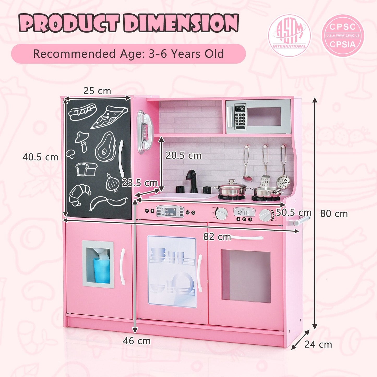 Toddler Pretend Kitchen Playset with Accessories and Simulated Sounds-Pink