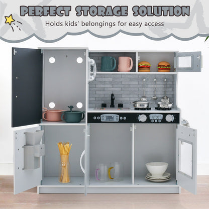 Toddler Pretend Kitchen Playset with Accessories and Simulated Sounds-White