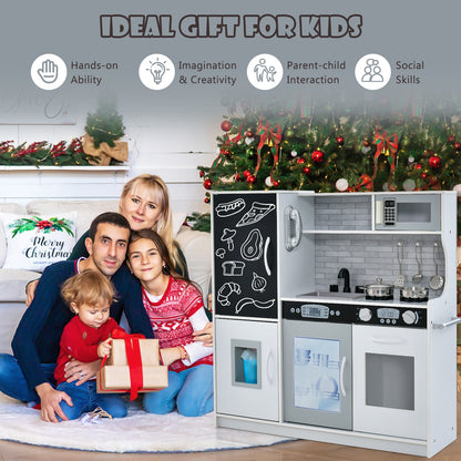 Toddler Pretend Kitchen Playset with Accessories and Simulated Sounds-White