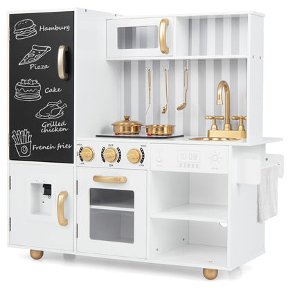 Pretend Play Kitchen Wooden Toy Set for Kids with Utensils-White