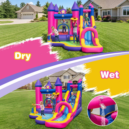 Princess Inflatable Water Slide with Long Slide and Splash Pool without Blower