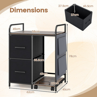 Printer Stand with Rolling Shredder Stand & Charging Station with Wheels-Rustic Brown