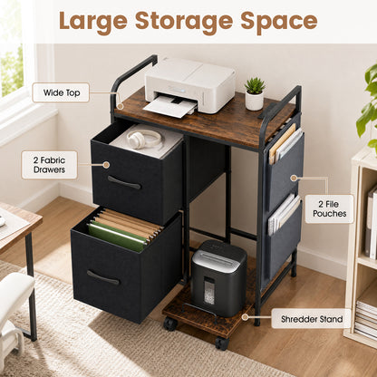 Printer Stand with Rolling Shredder Stand & Charging Station with Wheels-Rustic Brown
