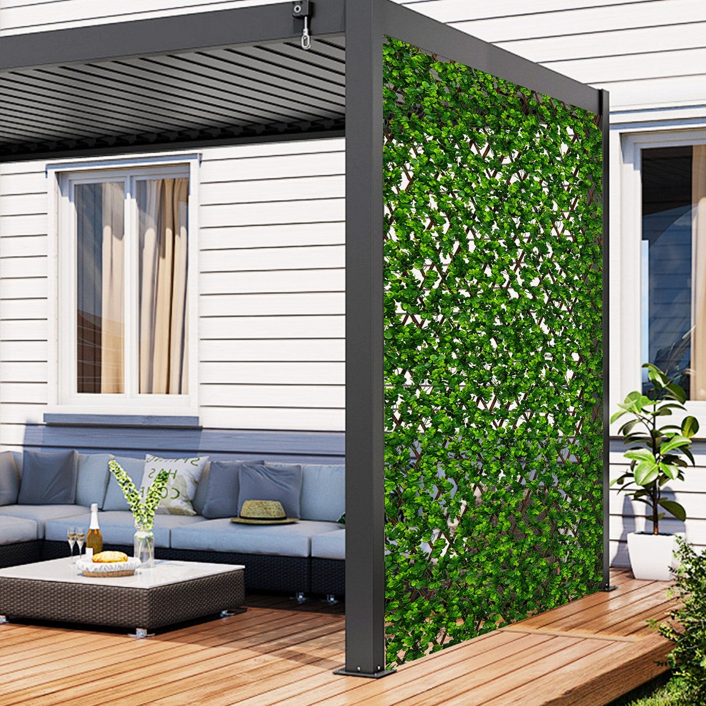 Decorative Fencing Panel with Real Willow Frame for Balcony Patio-Green