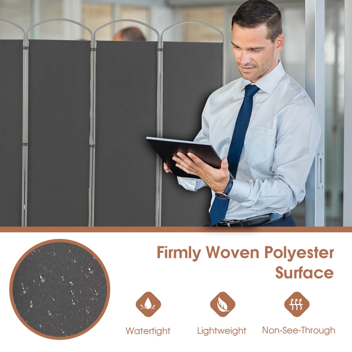 6 Panel Freestanding Folding Room Divider for Home Office-Grey