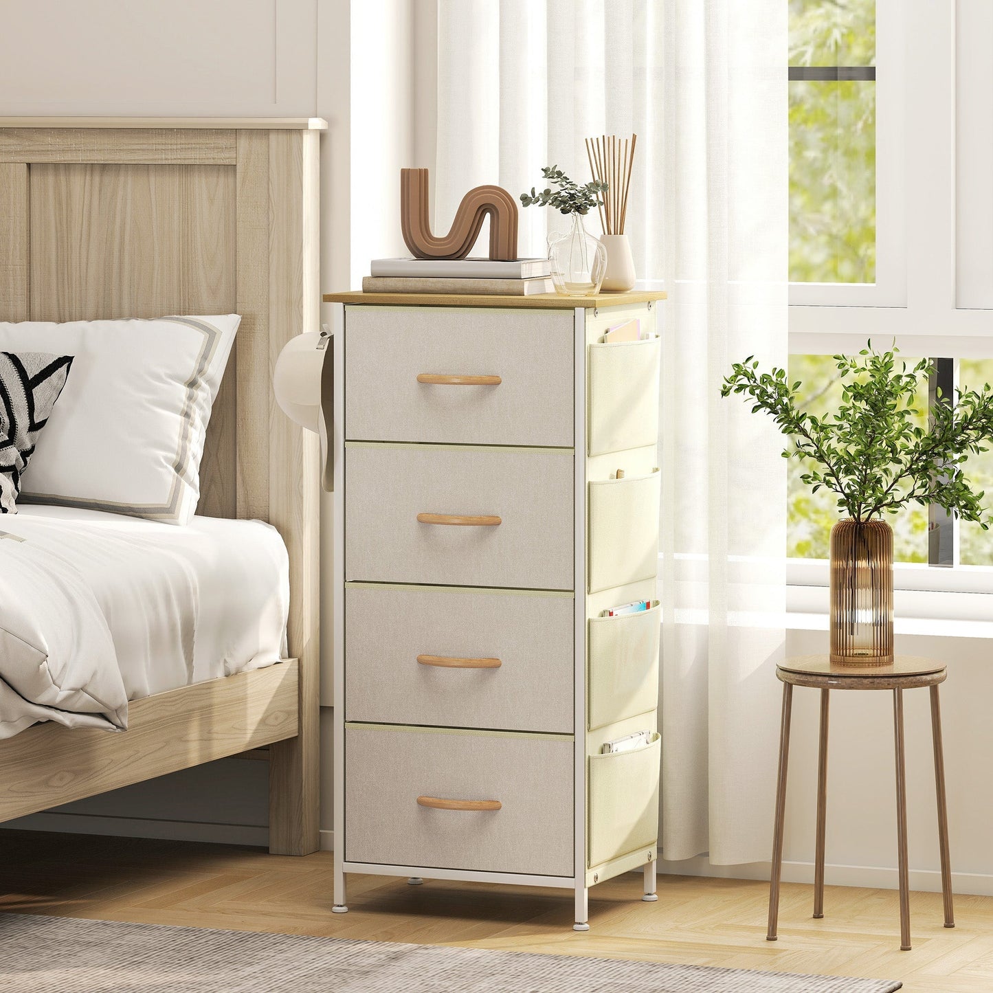 HOMCOM Chest of Four Fabric Drawers - Beige