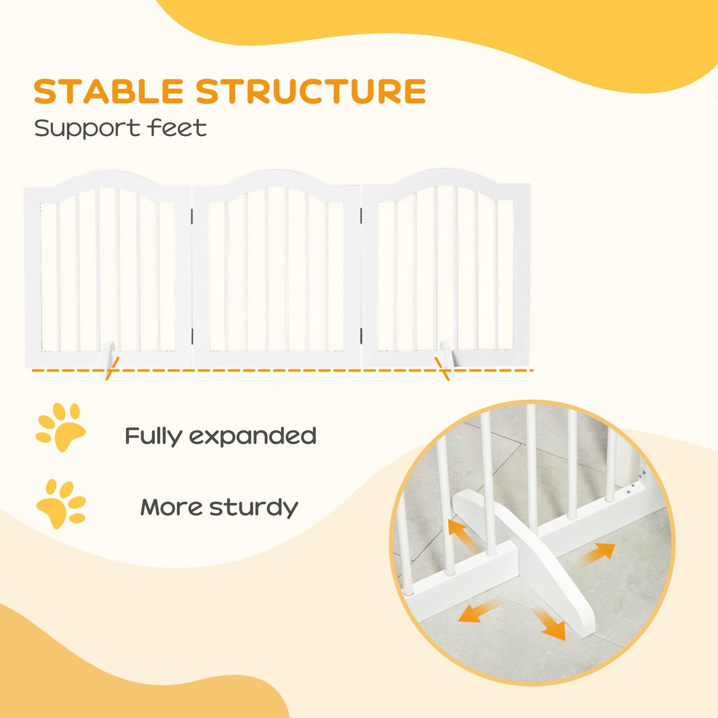 PawHut 3 Panels Dog Gate w/ Support Feet Fence Safety Barrier Freestanding Wood White