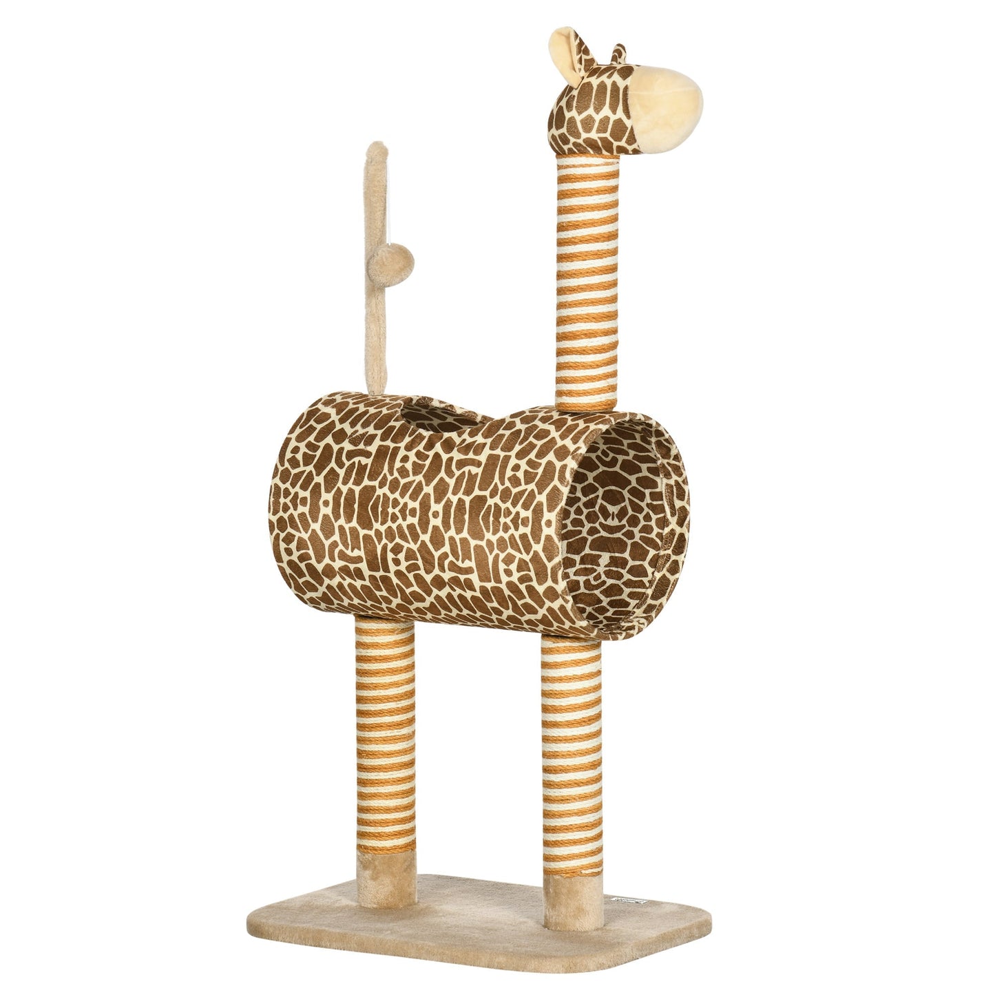 PawHut Cat Tree for Indoor Cats Cute Giraffe Kitten Play Tower with Scratching Posts Tunnel Ball Toy, 48.5 x 34.5 x 101 cm