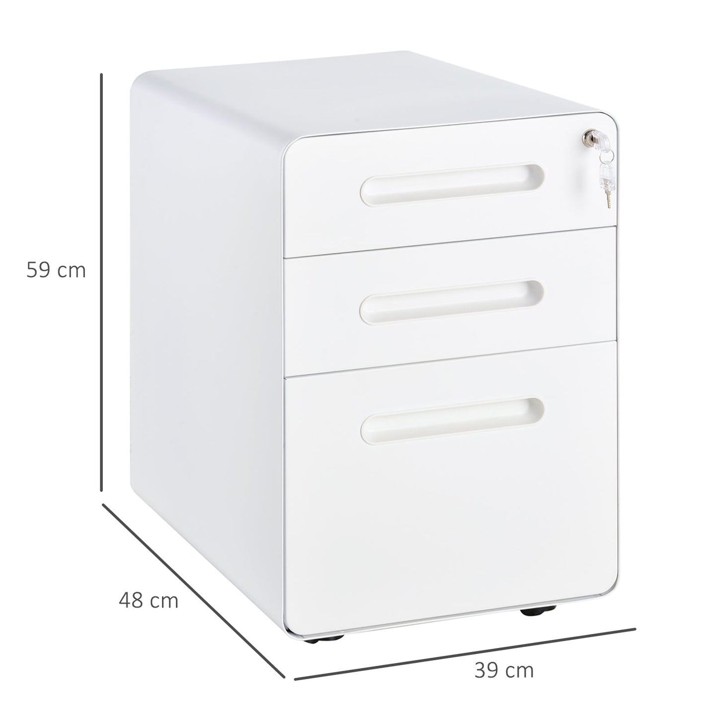 Vinsetto Lockable File Cabinet with 3 Drawers, Vertical Office Drawer for A4, Letter, Legal Size, Anti-tilt Design, Pre-Assembled Body, White