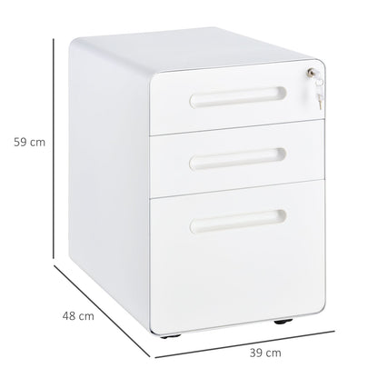 Vinsetto Lockable File Cabinet with 3 Drawers, Vertical Office Drawer for A4, Letter, Legal Size, Anti-tilt Design, Pre-Assembled Body, White