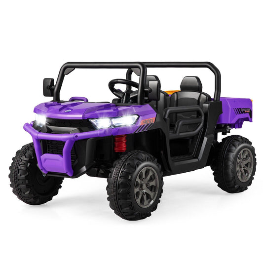 12V Electric Kids Ride-On 2-Seater Dump Truck-Purple