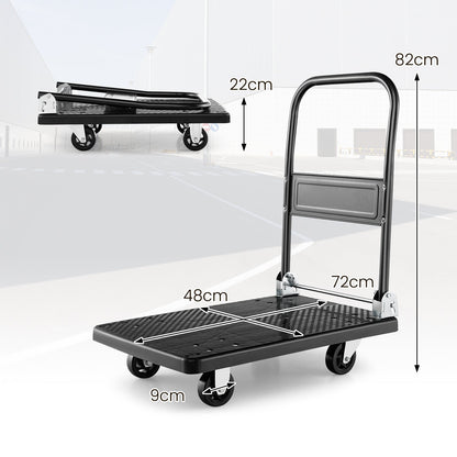 Push Cart Dolly with 400kg Weight Capacity and 360° Swivel Wheels-Black