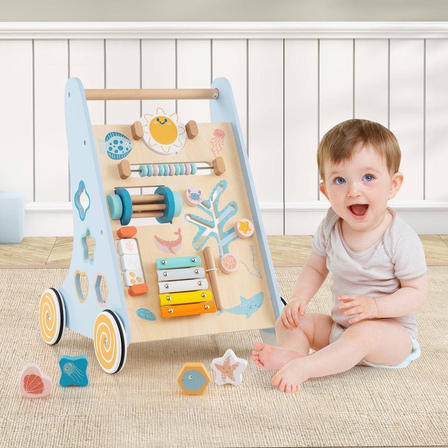 Push and Pull Learning Activity Center with Wheels-Blue