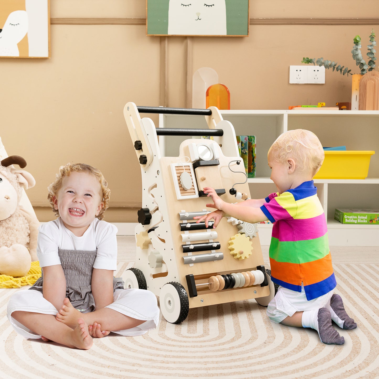 Push and Pull Wooden Baby Walker with Double Handles