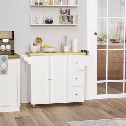 HOMCOM Drop-Leaf Kitchen Island on Wheels Utility Storage Cart with Drawers & Cabinet for Kitchen, Dining & Living Room