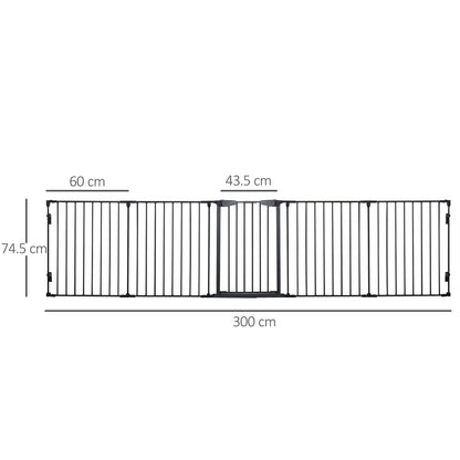 PawHut Stair Gate Dog Pens Pet PlayPen 5-Panel Freestanding Fireplace Christmas Tree Metal Fence Stair Barrier Room Divider with Walk Through Door