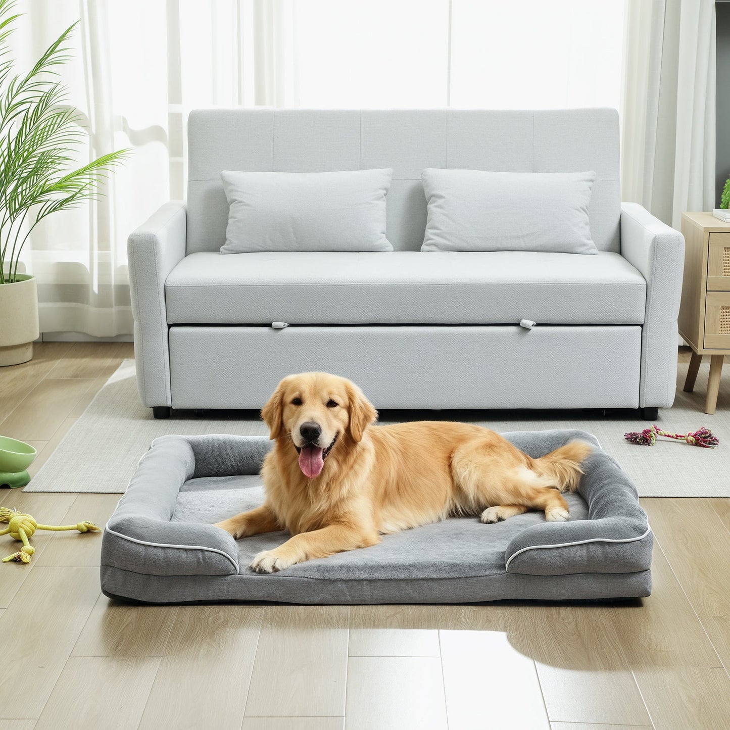 PawHut Dog Sofa Bed, Washable Pet Bed with Removable Cover and Non-Slip Bottom for Small, Medium and Large Dogs, Grey