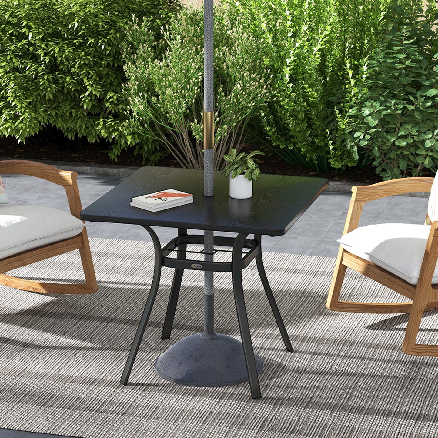 Stół ogrodowy Outsunny Four-Seater Steel, z otworem na parasol 40 mm - czarny