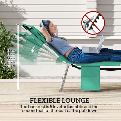 Outsunny 5-Position Adjustable Sun Loungers Set of 2 with Reading Hole and Side Pocket, Green
