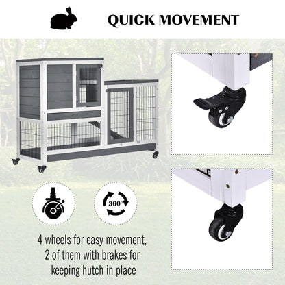 PawHut Small Animals 2-TierFir Wood Guinea Pigs Hutches Indoor Hutch Grey