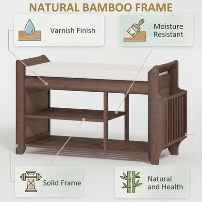 HOMCOM Shoe Bench 2-Tier Boot Section Entryway Storage Bench Cushioned Seat 100 x 30 x 50 cm Dark Brown and Cream